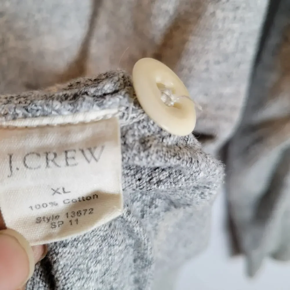 J. Crew Mens Cotton Pullover Pocket Button Hoodie Sweater Size XL Gray Preppy